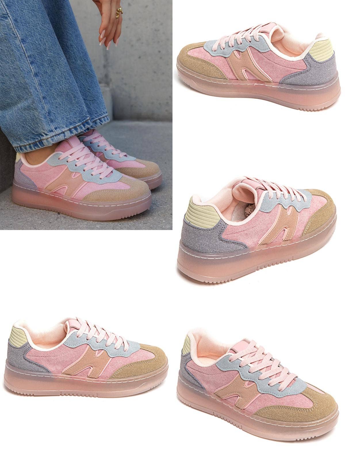 CLASSIC STREET COLOUR CONTRAST FAUX SUEDE LACE UP SNEAKERS