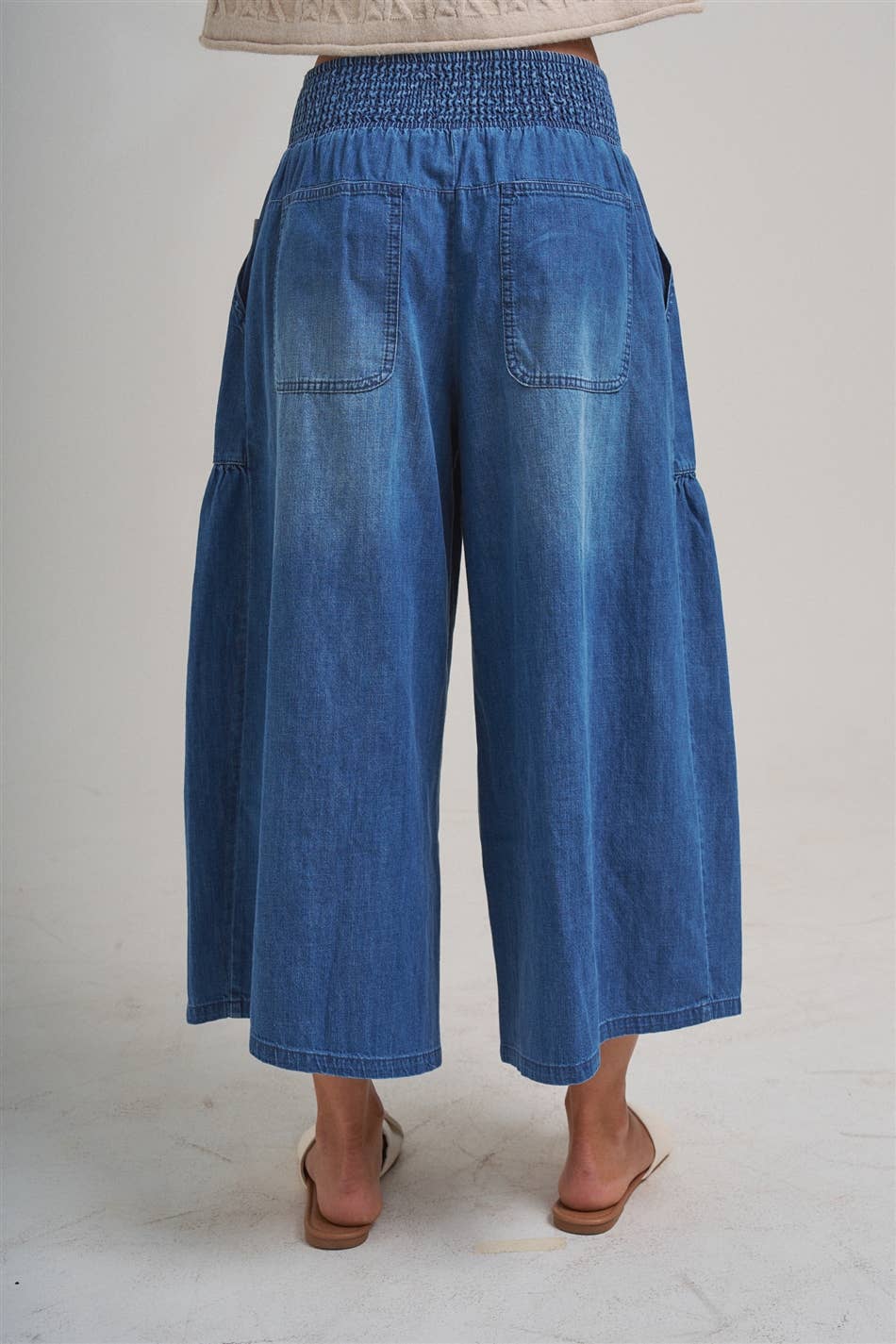 REAXED WIDE FLARED LEG BOHO WESTERN DENIM PANTS
