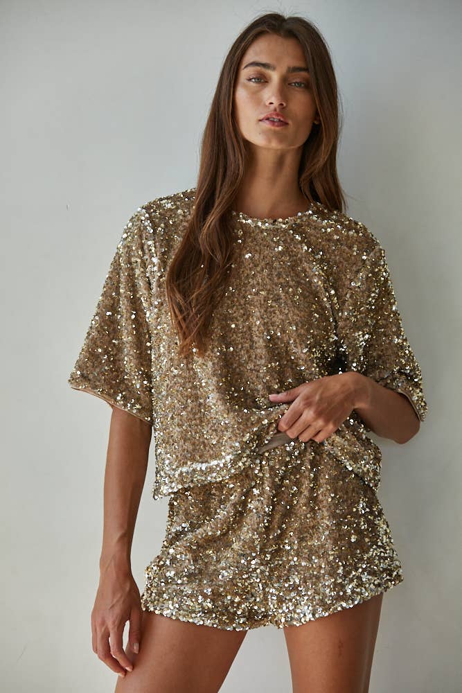 L9140 | Woven Polyester Spandex Sequin Top