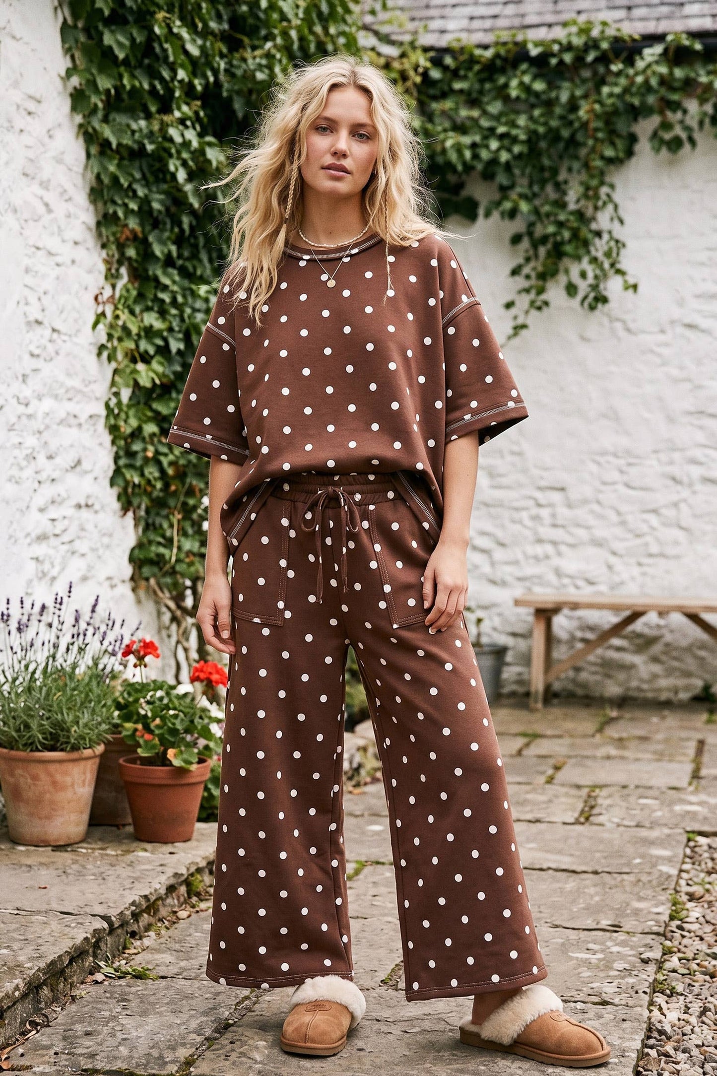 (Original Design) Heavy Scuba Polka Dot Short Sleeve Set