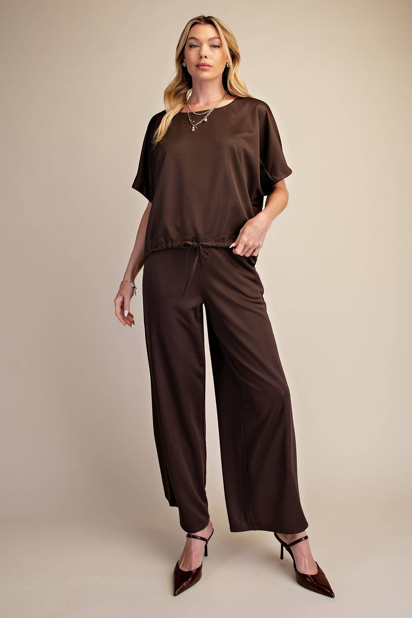 Round Neck Top Adjustable Tie Hem