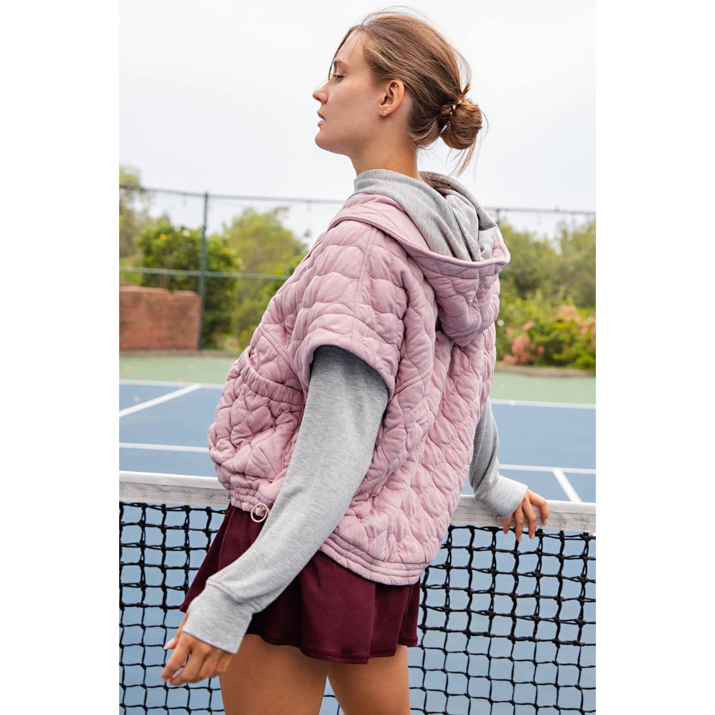 BUBBLE QUILT CINCH HOODIE VEST