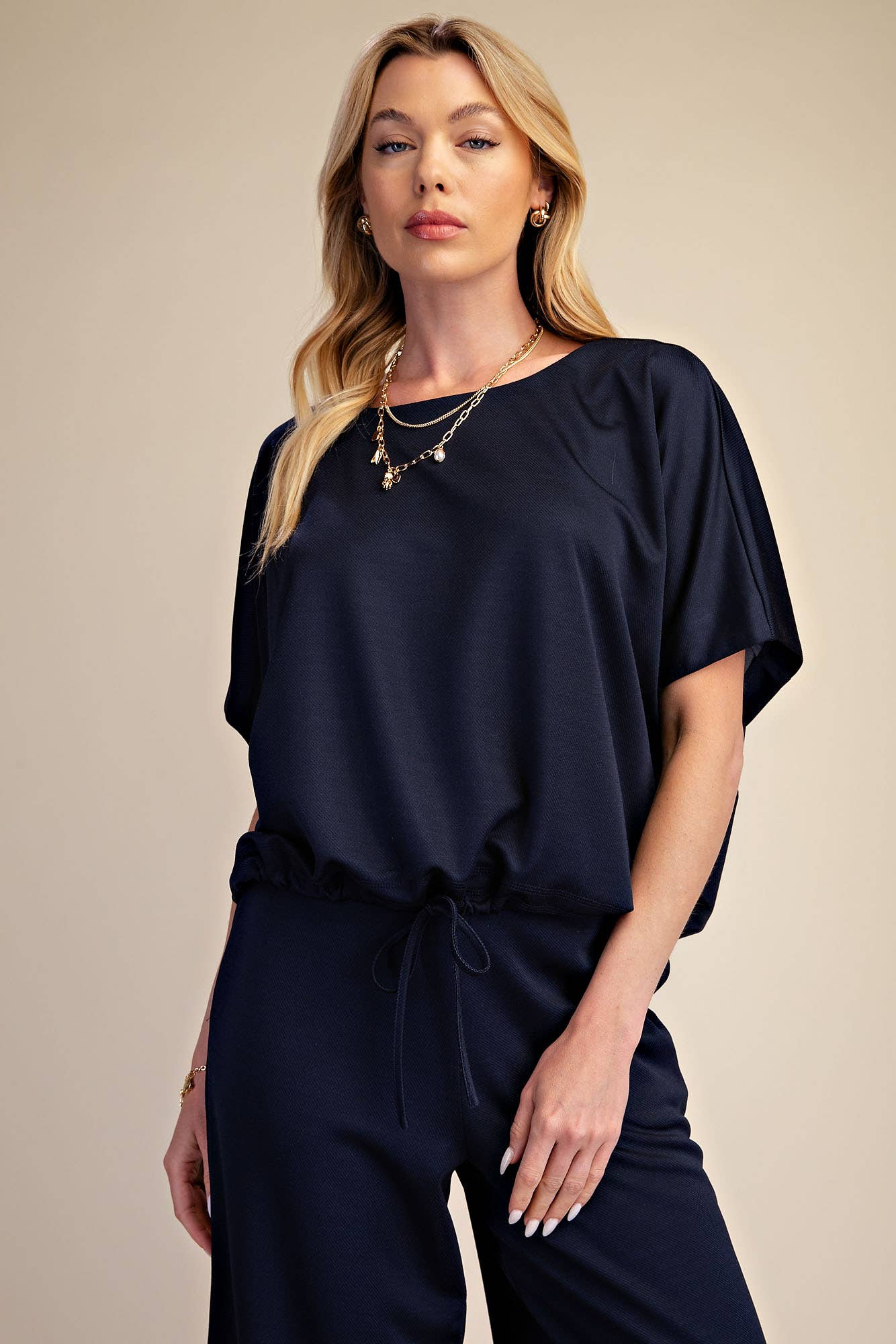 Round Neck Top Adjustable Tie Hem