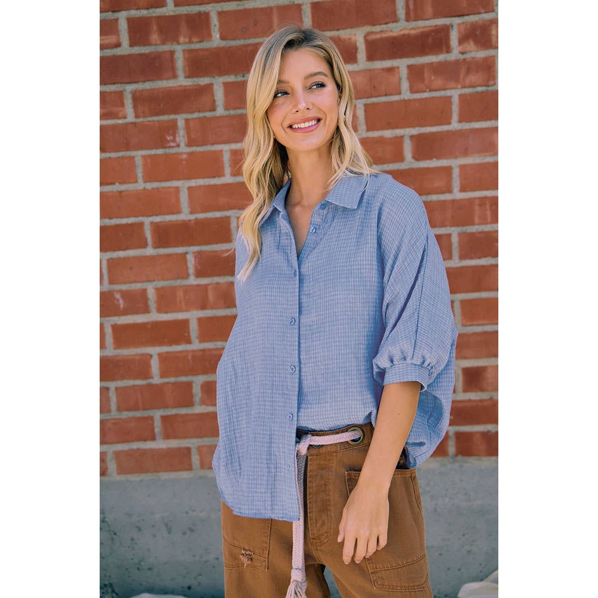 DENIM BLUE GAUZE OVERSIZED BUTTON DOWN SHIRT