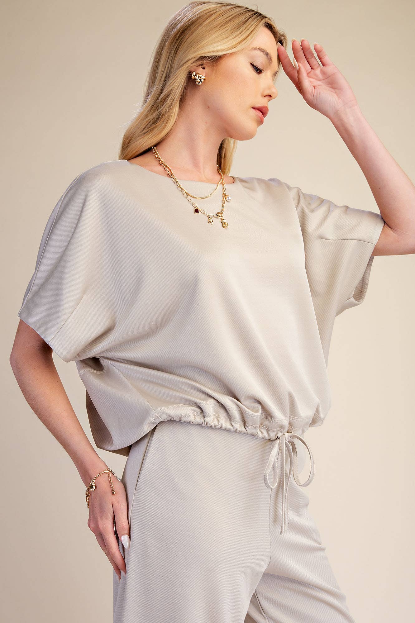 Round Neck Top Adjustable Tie Hem
