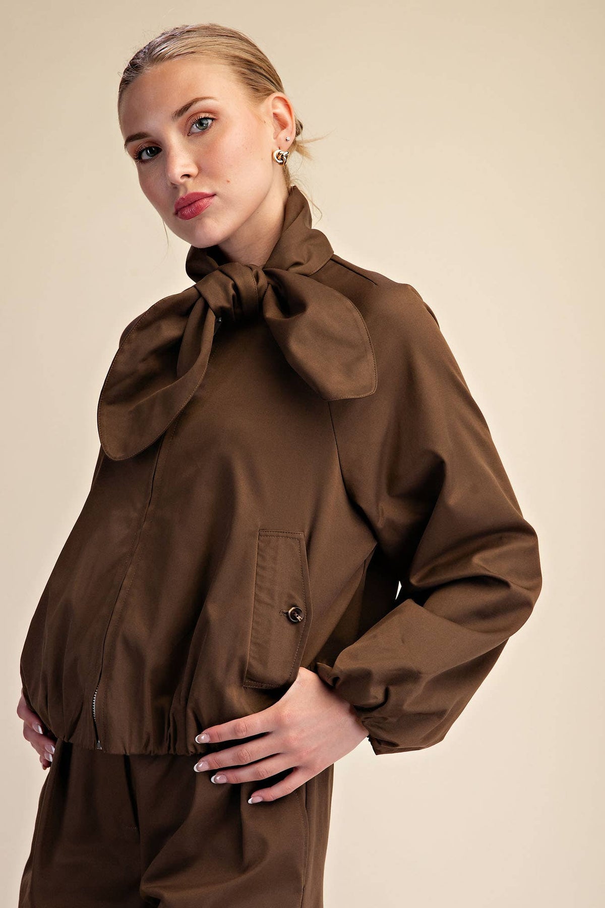 Scarf Collar Long Sleeve Puffy Jacket