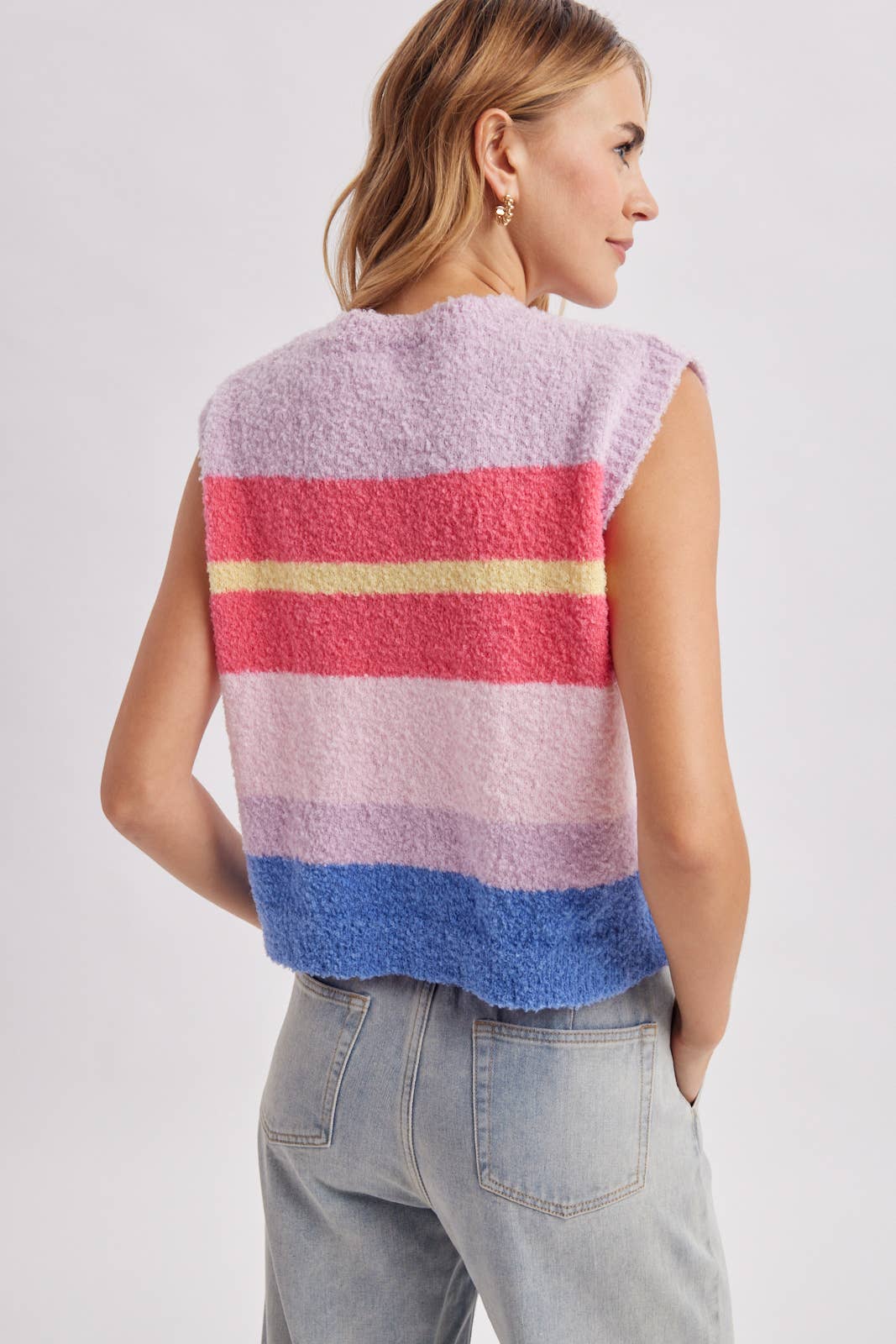 STRIPED MULTI COLOR FUZZY SWEATER VEST / WL26-13898