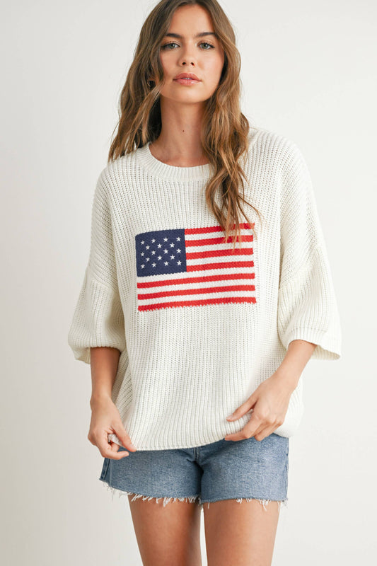 BMW7691 - FLAG PRINT KNIT SWEATER