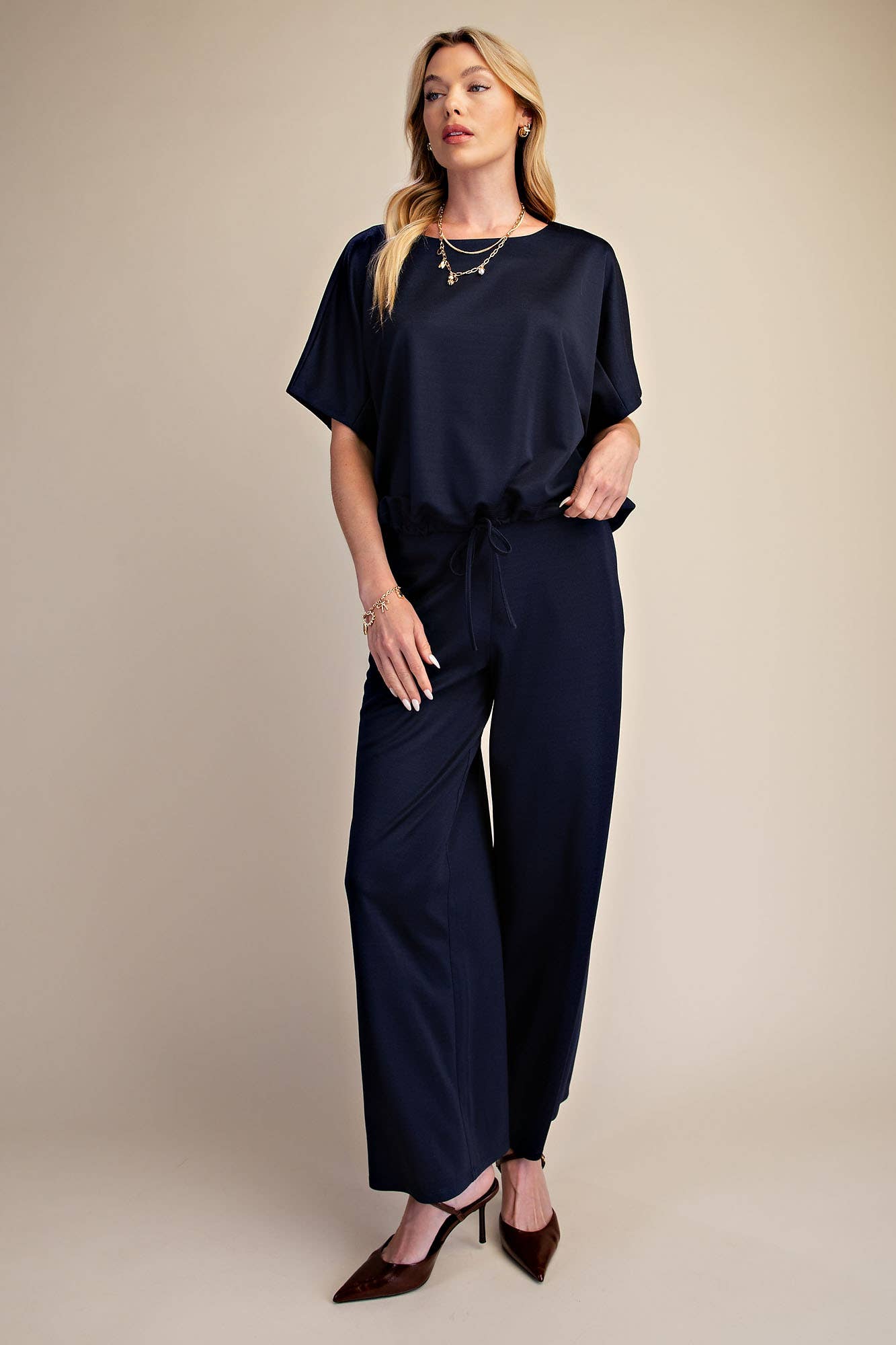 Round Neck Top Adjustable Tie Hem