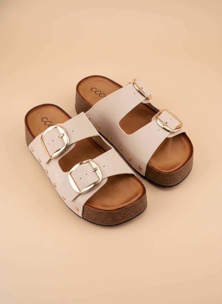 NANCY DOUBLE STRAPS WITH BOLD METAL BUCKLES PLATFORM SANDAL