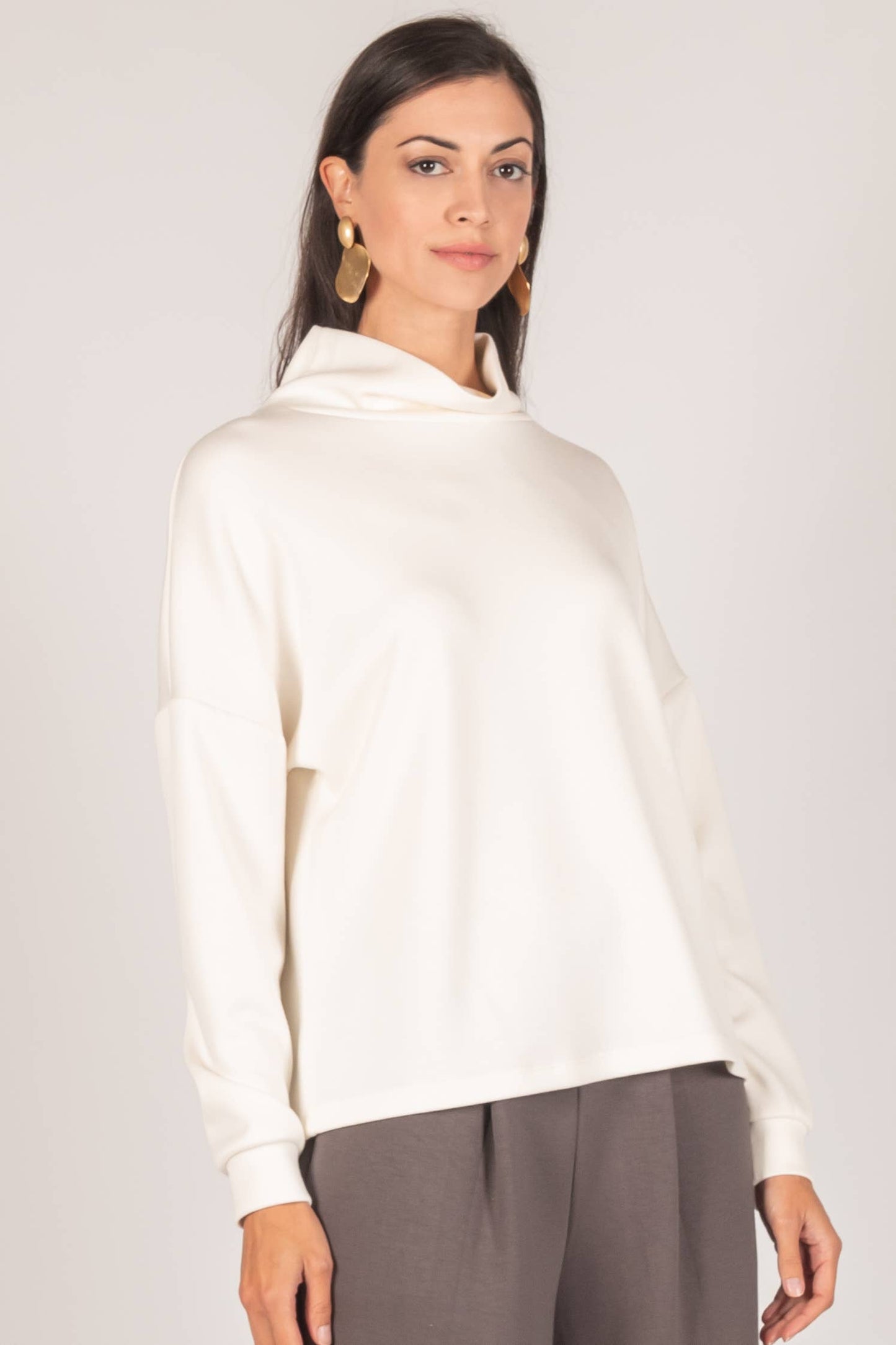 P. CILL Butter Modal Cowl Neck Long Sleeve Top