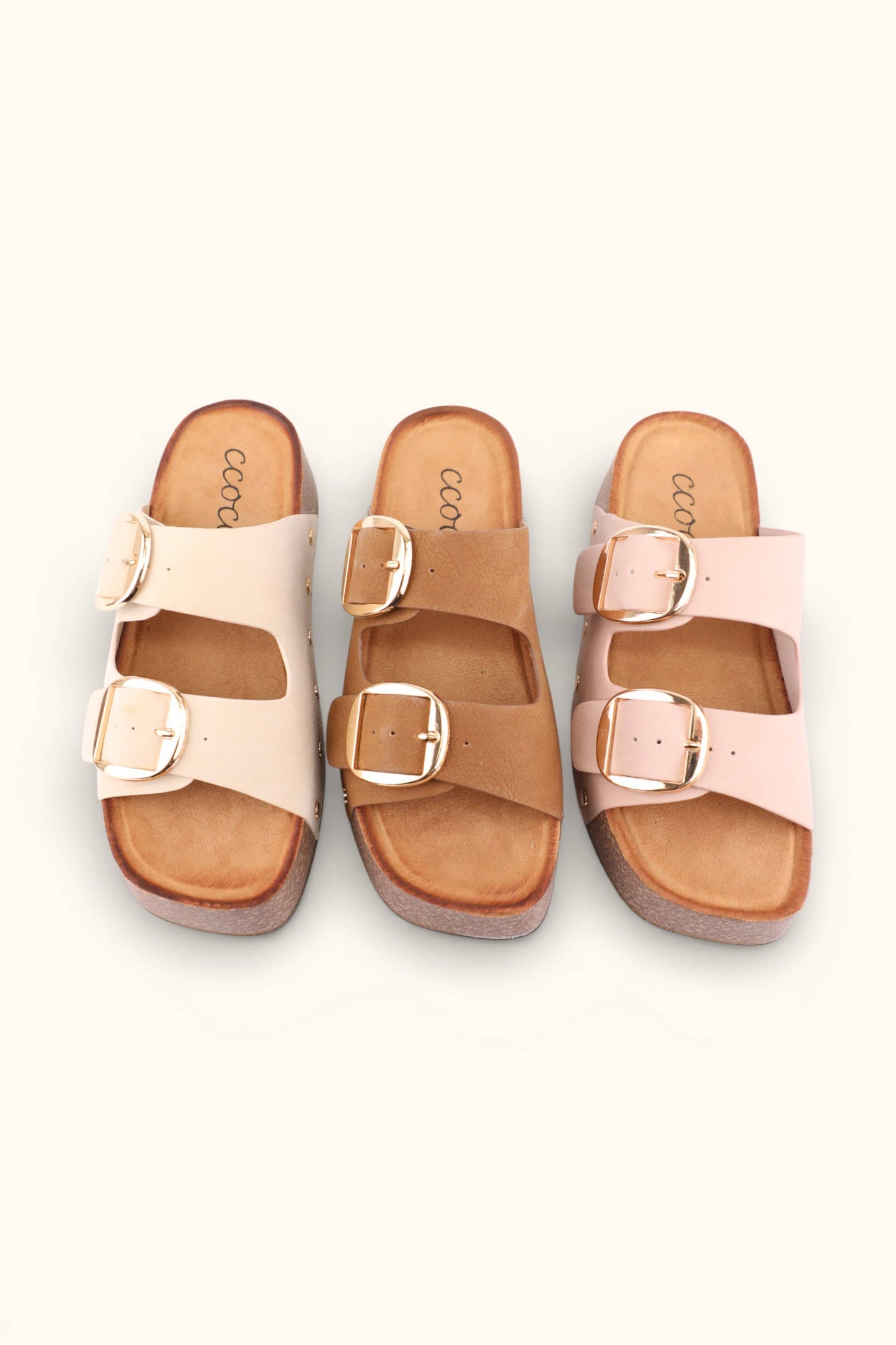 NANCY DOUBLE STRAPS WITH BOLD METAL BUCKLES PLATFORM SANDAL