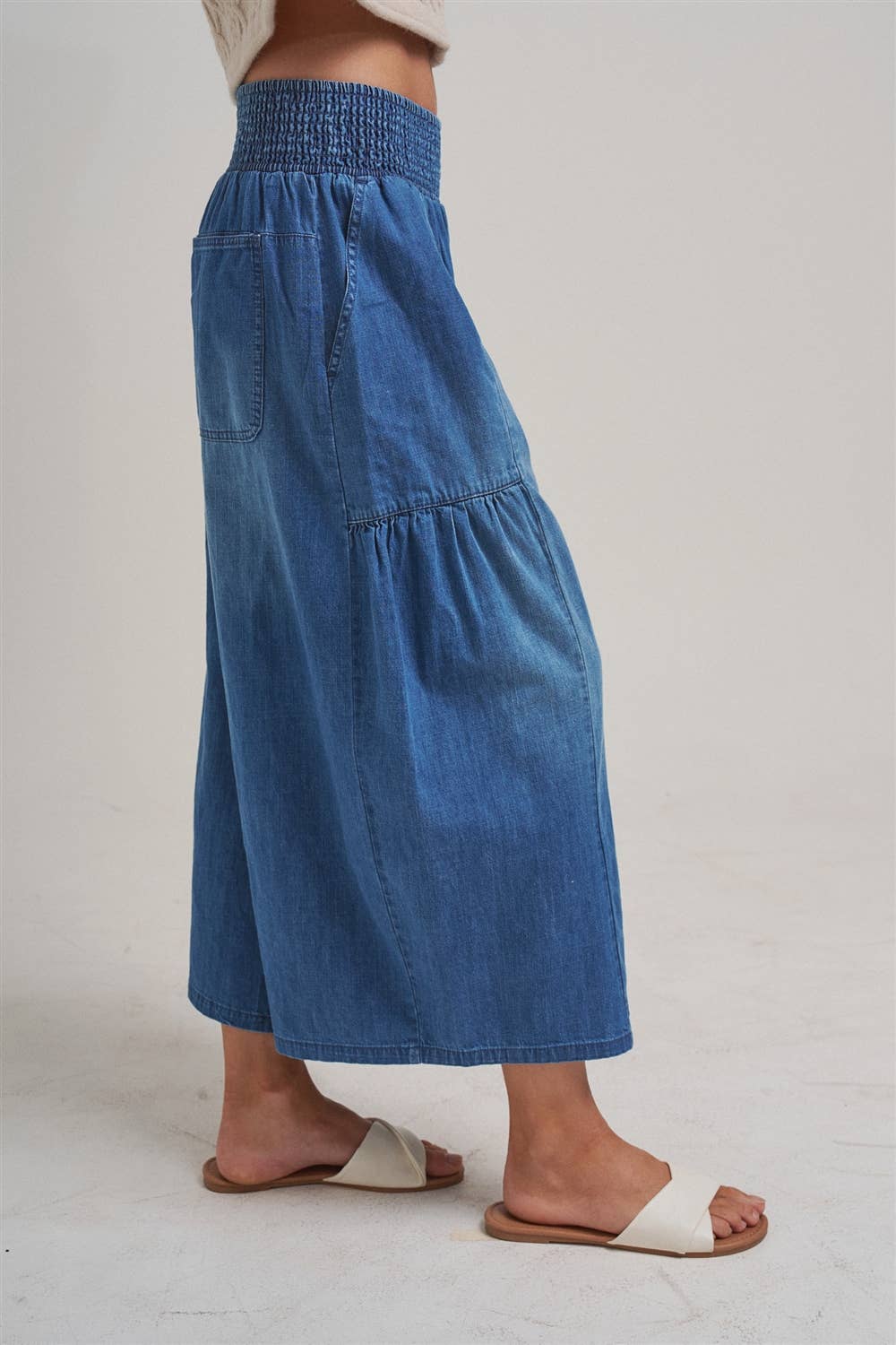REAXED WIDE FLARED LEG BOHO WESTERN DENIM PANTS