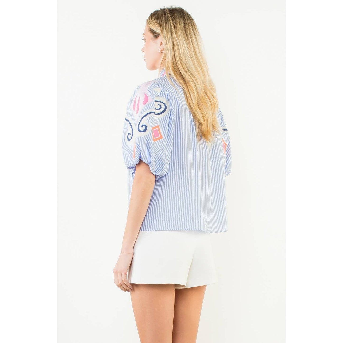 Puff Sleeve Embroidery Detail Textured Top