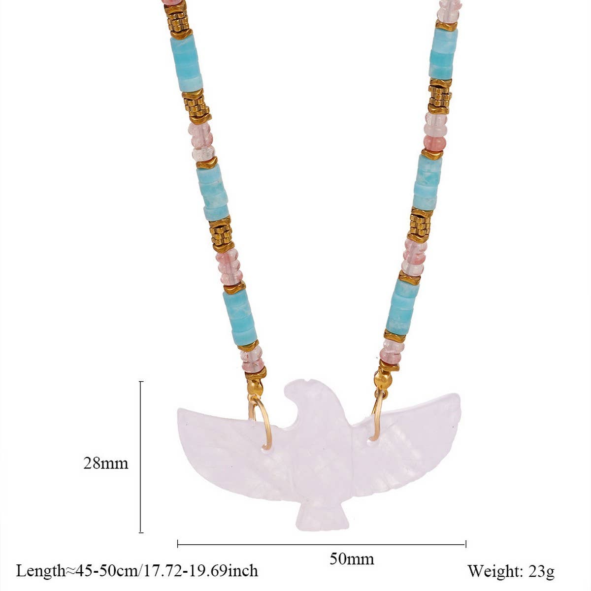 Handmade Eagle Necklace with Gemstone Beads_CWMM7532