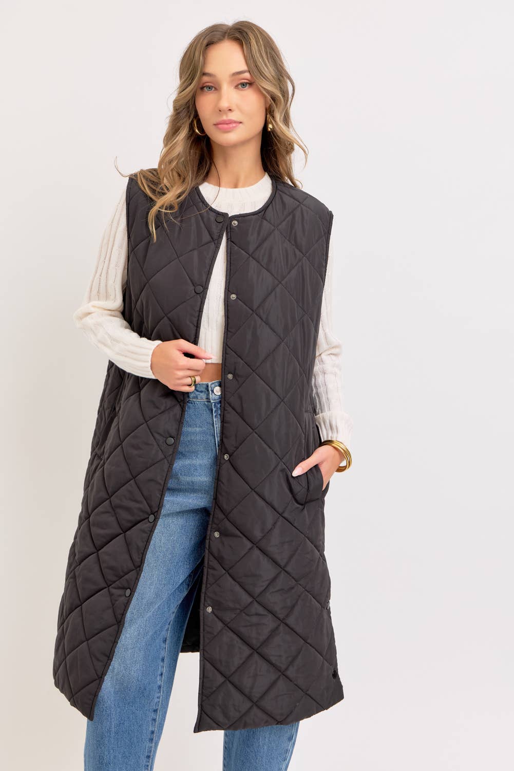 LONG PUFFER VEST DIAMOND QUILTED