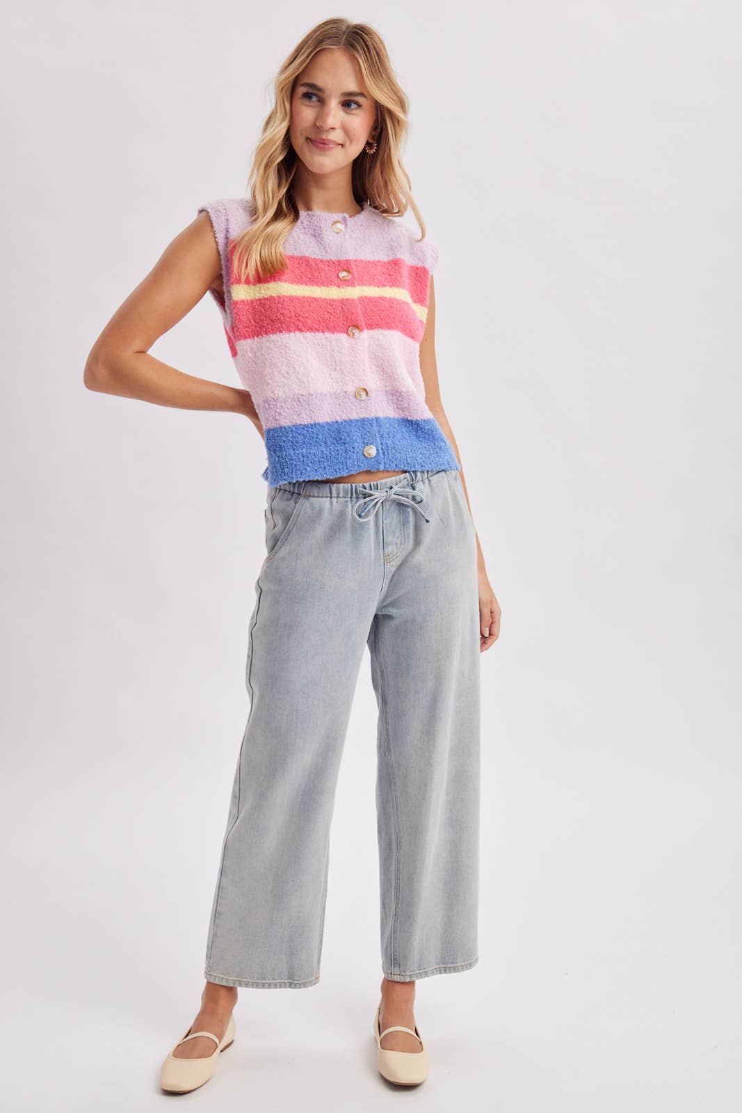 STRIPED MULTI COLOR FUZZY SWEATER VEST / WL26-13898