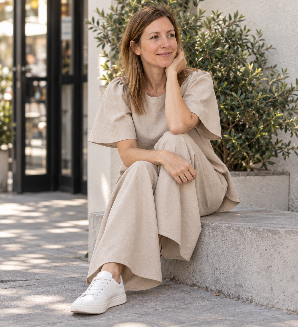 Sandy Premium Poplin Two-Piece Set – Hi-Lo Top & Wide-Leg Pants (#WT61041 & WP61042)