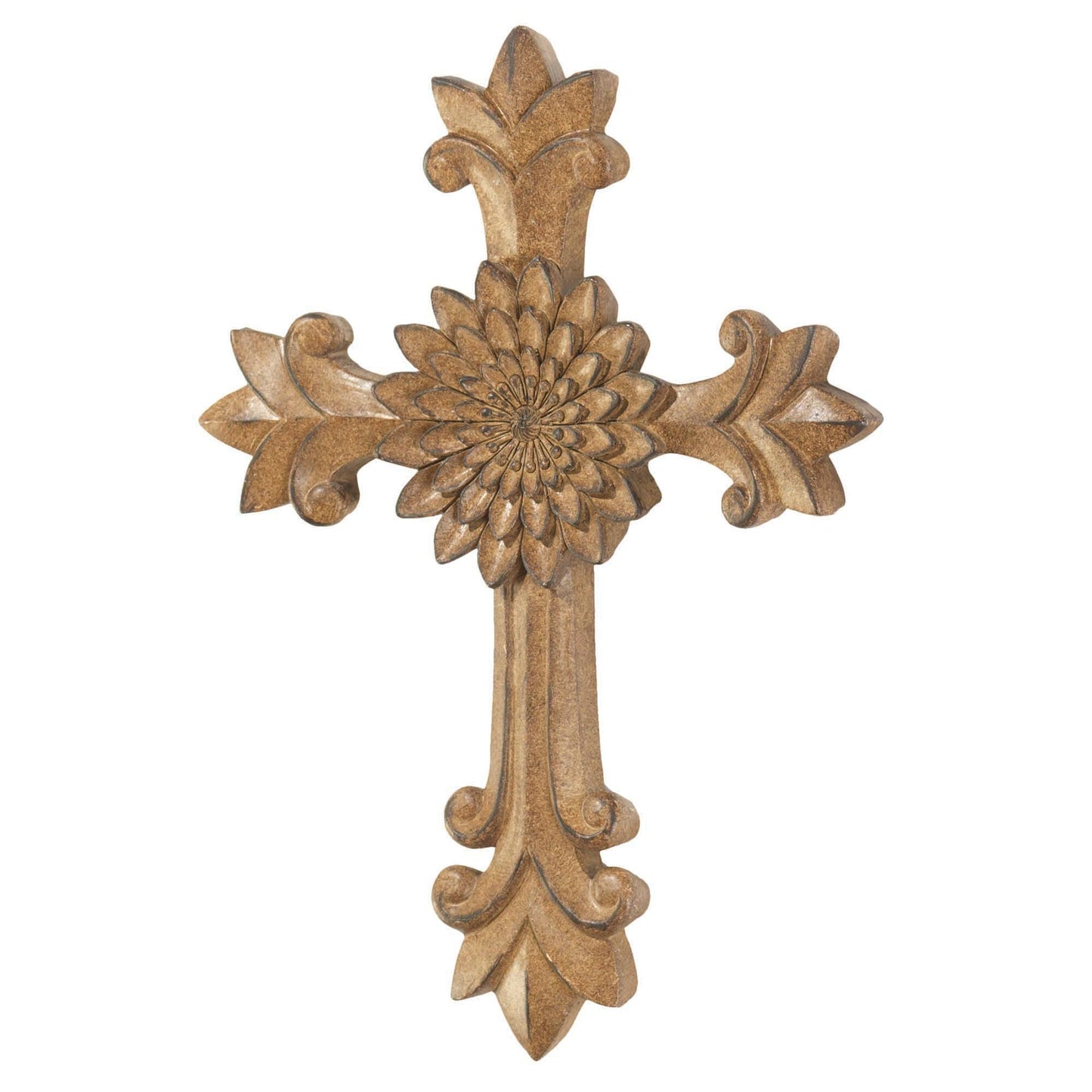 Wall Cross Brown Medallion Resin 11.5in