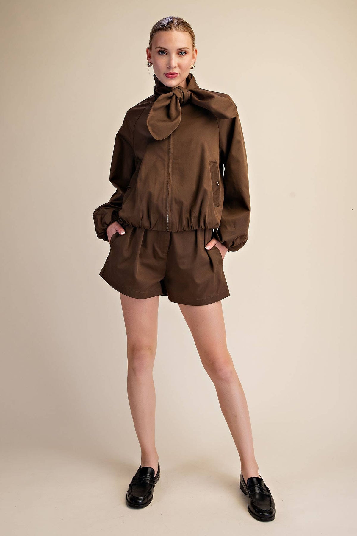 Scarf Collar Long Sleeve Puffy Jacket