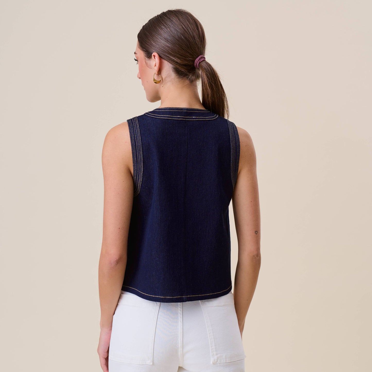 AT3044 Button stretch denim top