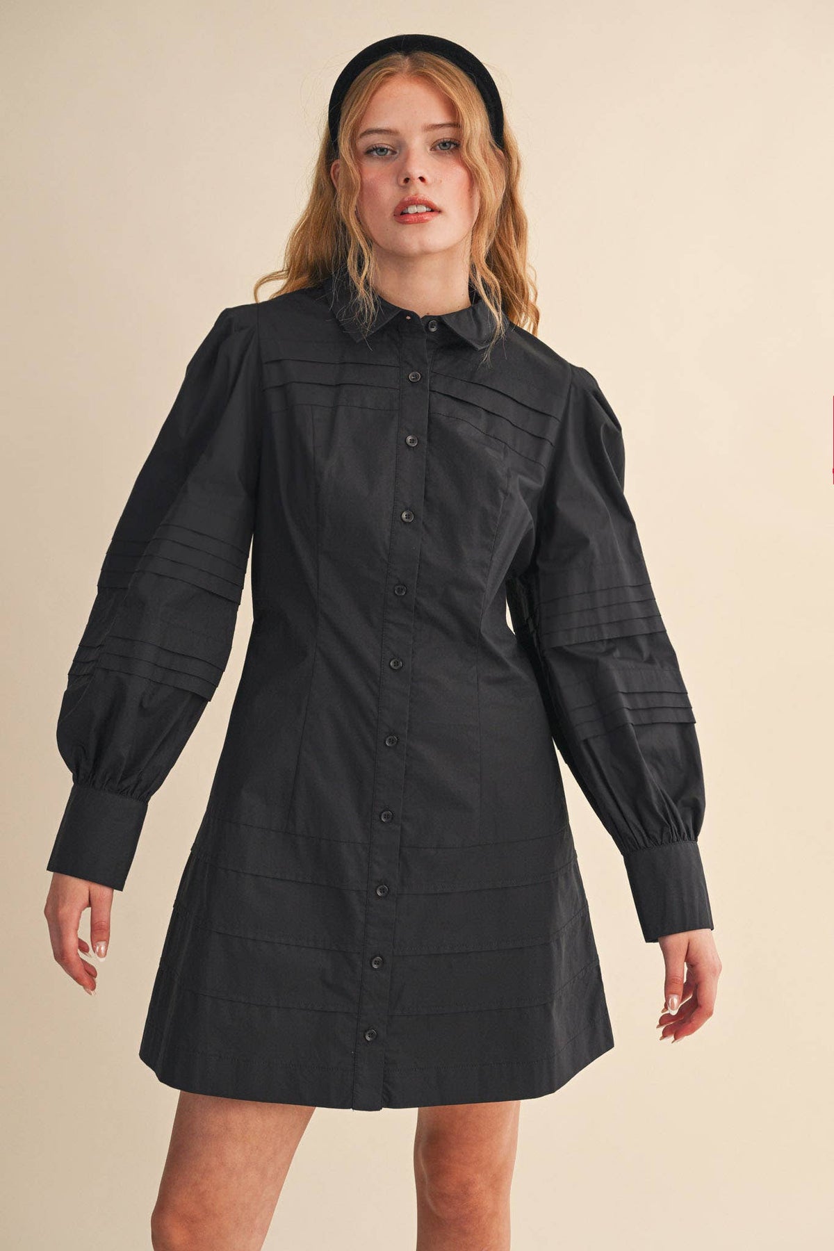 PIN TUCK DETAIL BUTTON DOWN MINI DRESS MDR4328
