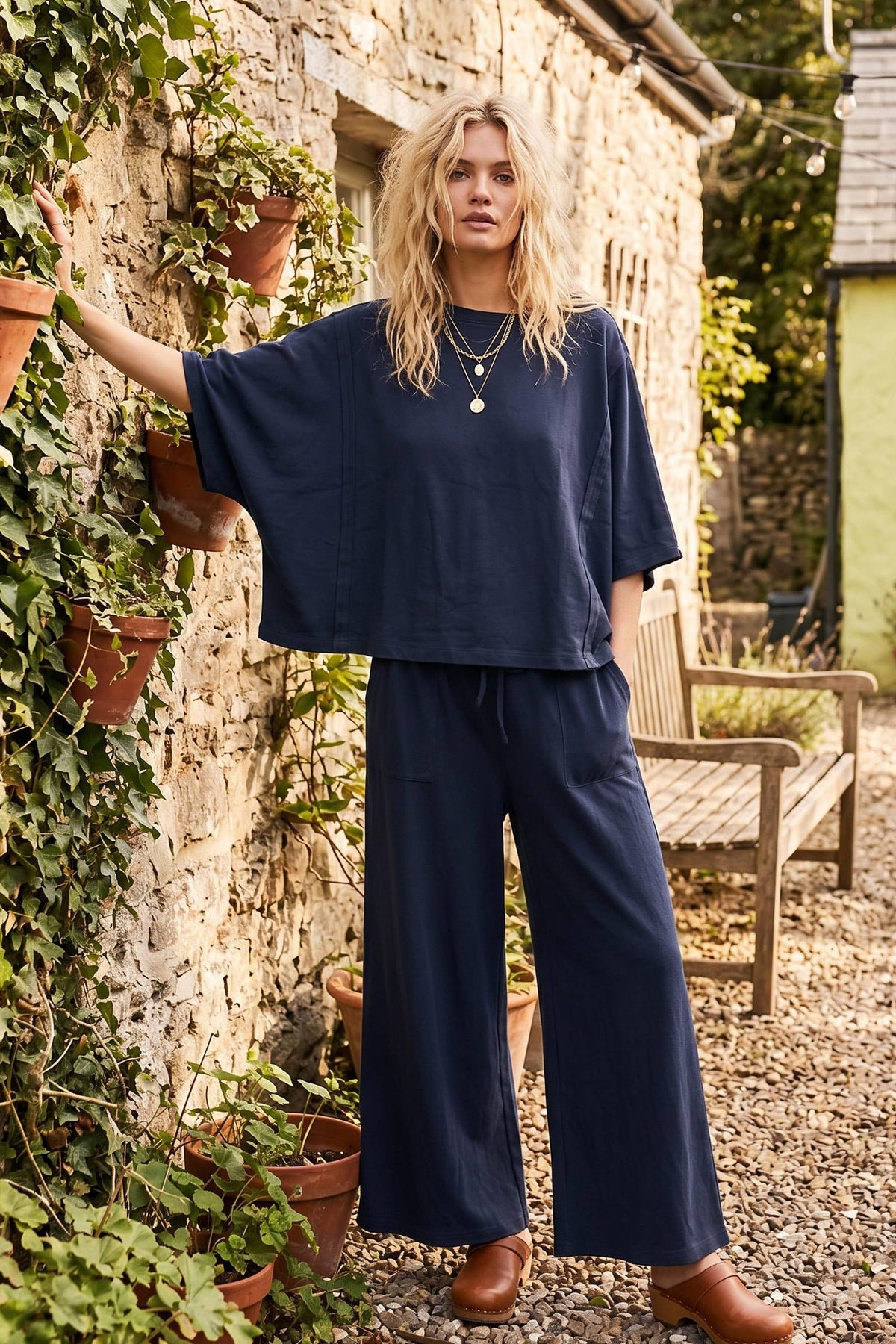 Brushed Stretch Boxy Top & Wide Leg Pant Set
