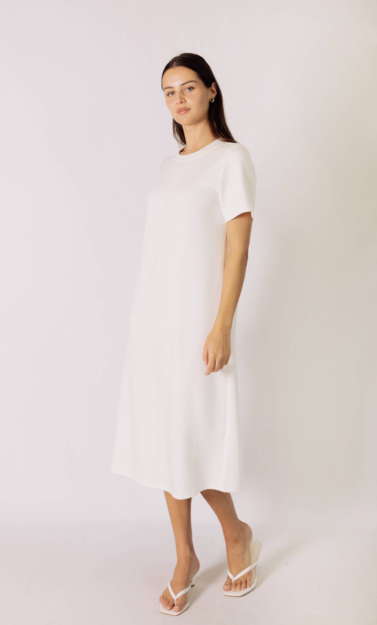 P. CILL Butter Modal Short Sleeve Contrast Rib Neckband Midi