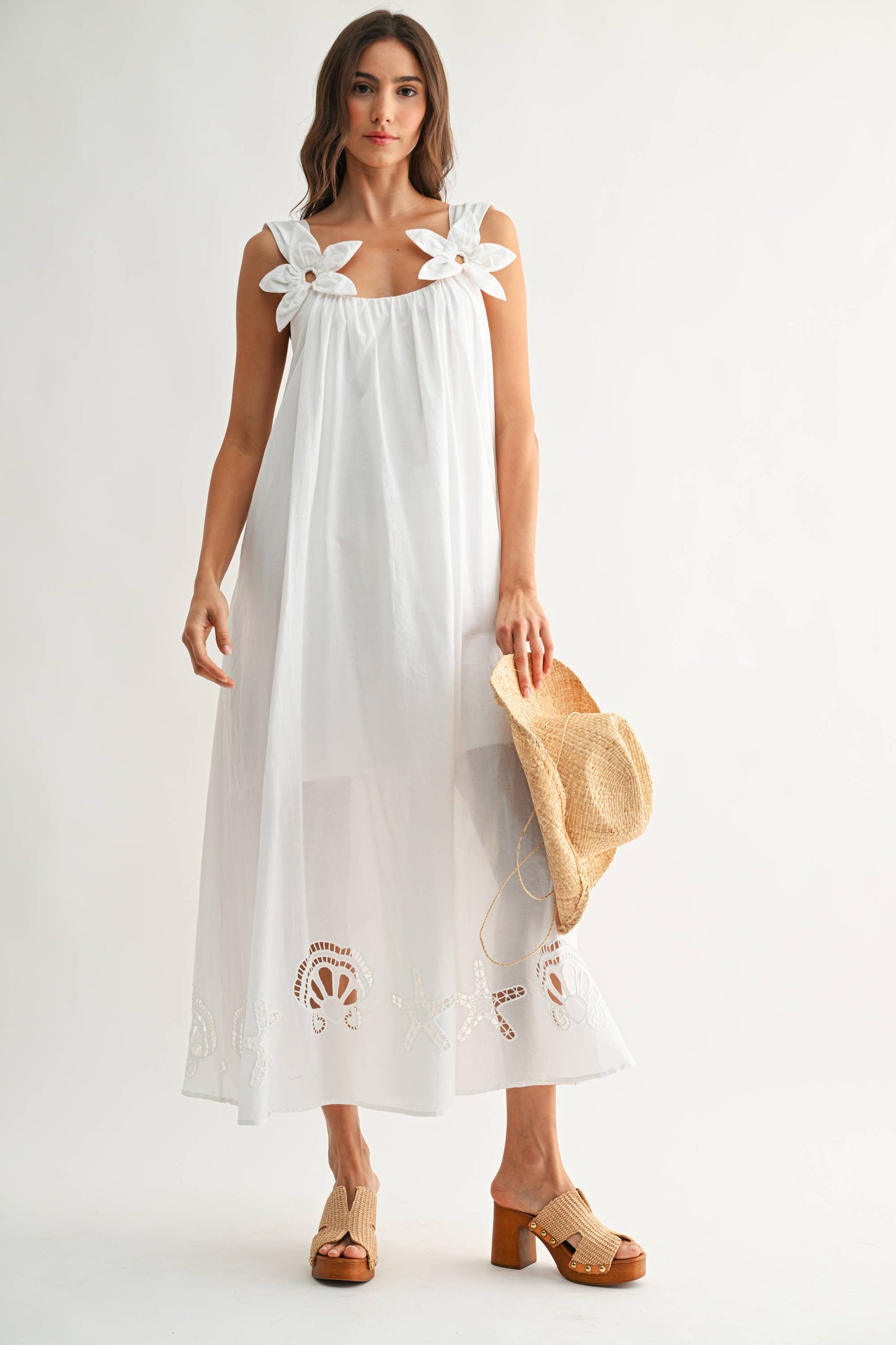 CJD27089 Embroidered Maxi Dress with Floral Shoulder Accents