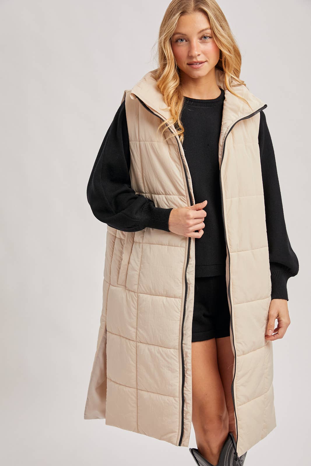 QUILTED LONGLINE PUFFER VEST
