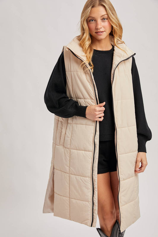 QUILTED LONGLINE PUFFER VEST