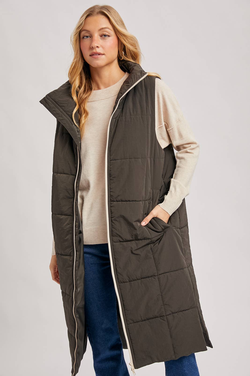 QUILTED LONGLINE PUFFER VEST