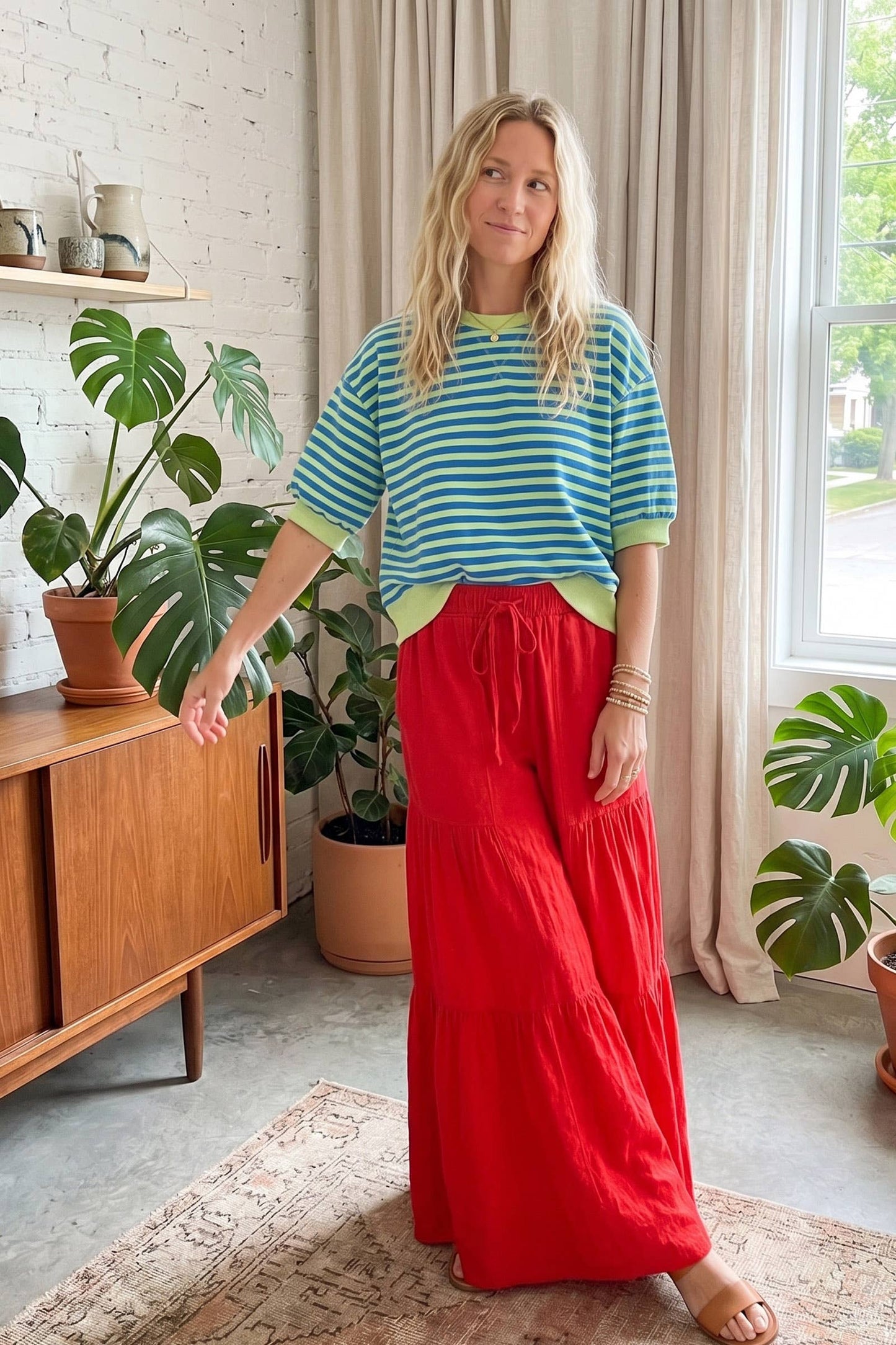 Linen Blend Tiered Wide Leg Palazzo Pants