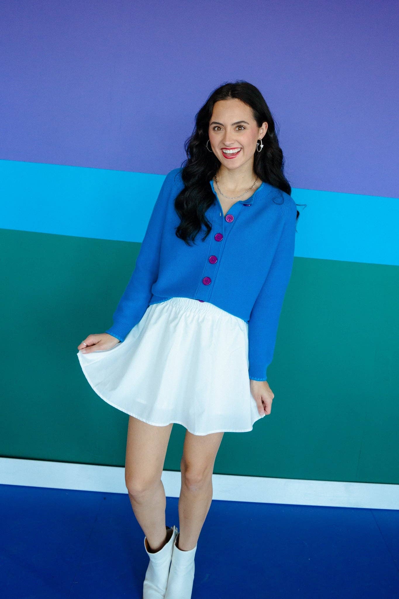 [Ellevate Basics] Contrast Button Front Cardigan
