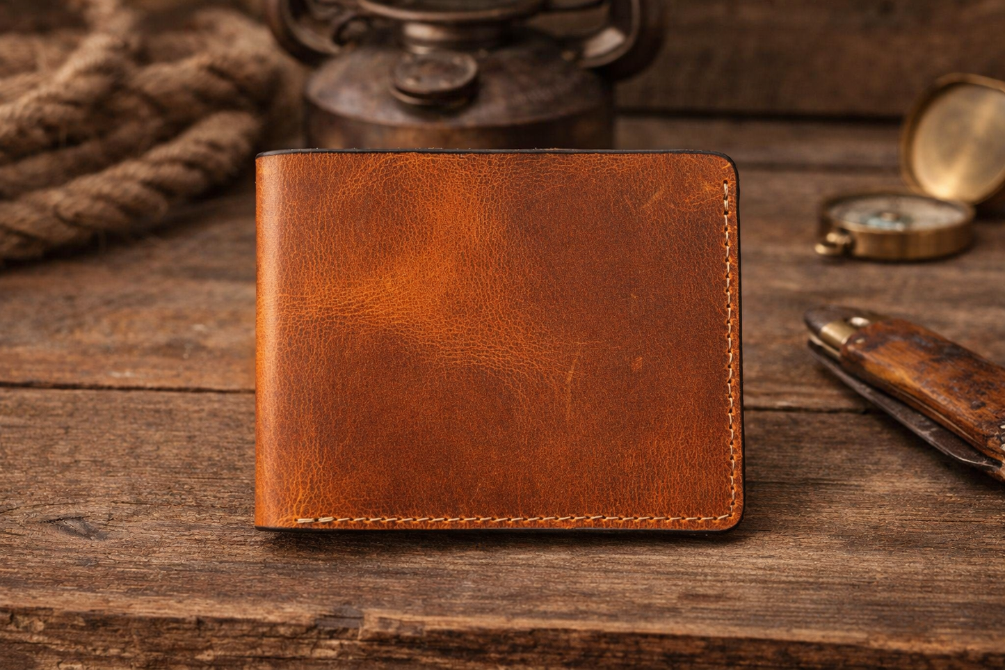 Men’s Full-Grain Crazy Leather Bifold Wallet Premium Leather