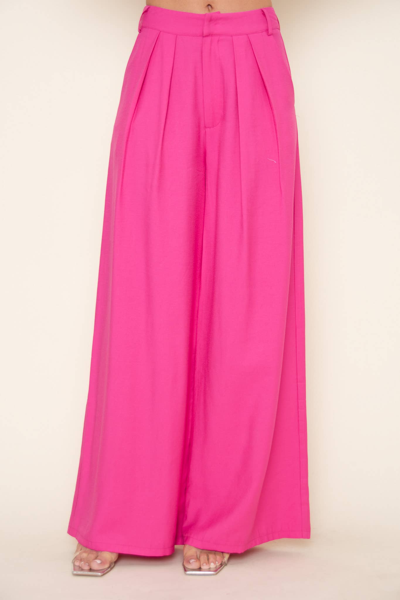 TRENDY PLEATED STRAIGHT LEG HIGH WAISTED TROUSERS -PI5491FO