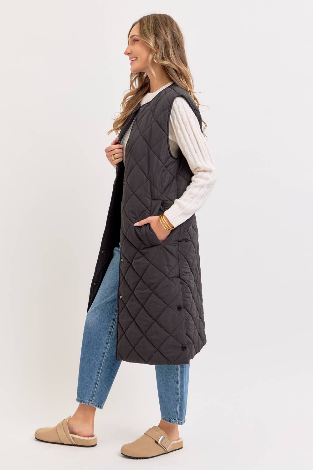 LONG PUFFER VEST DIAMOND QUILTED