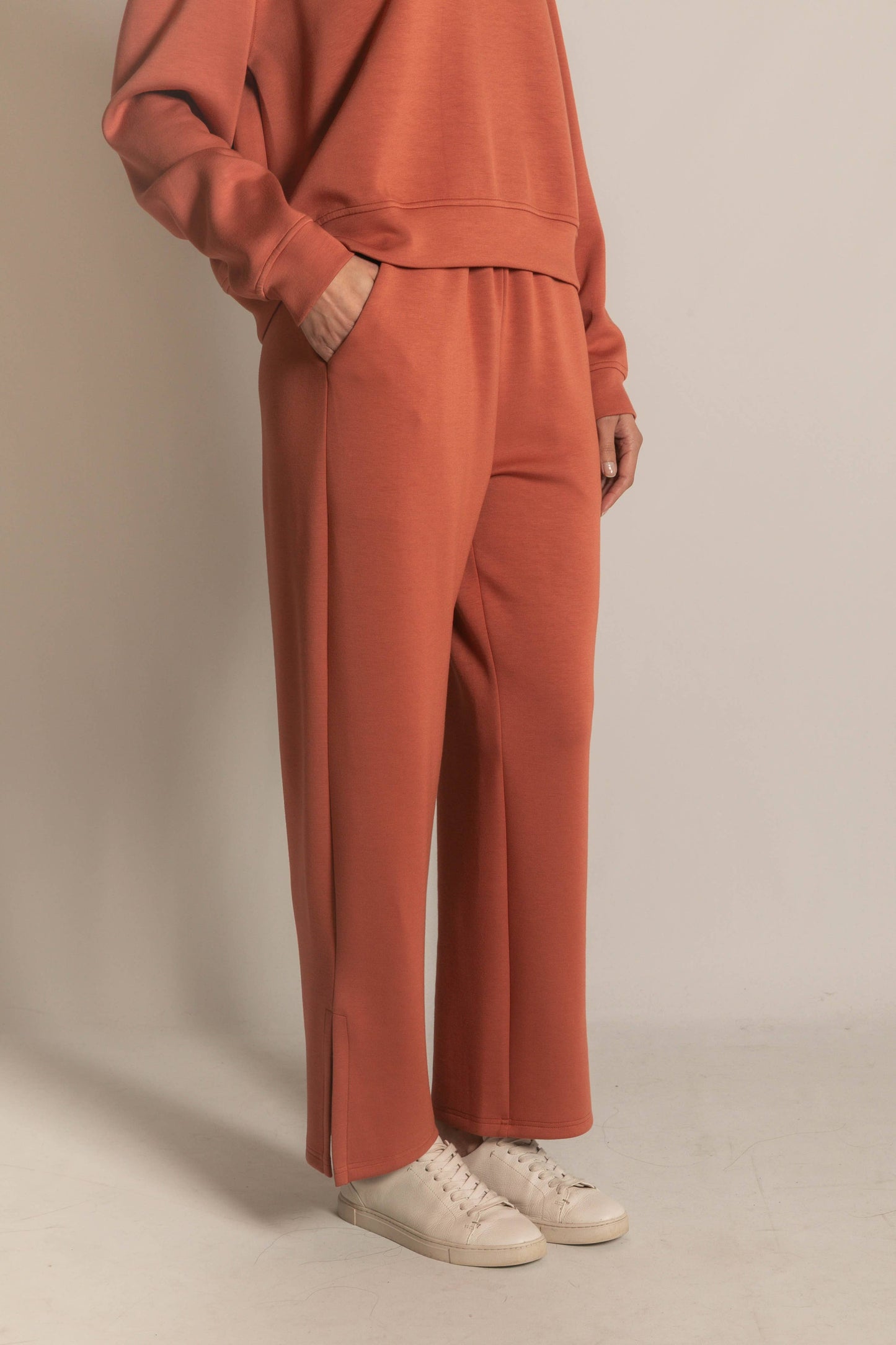 P. CILL Butter Modal Wide Leg Pants with Bottom Slits