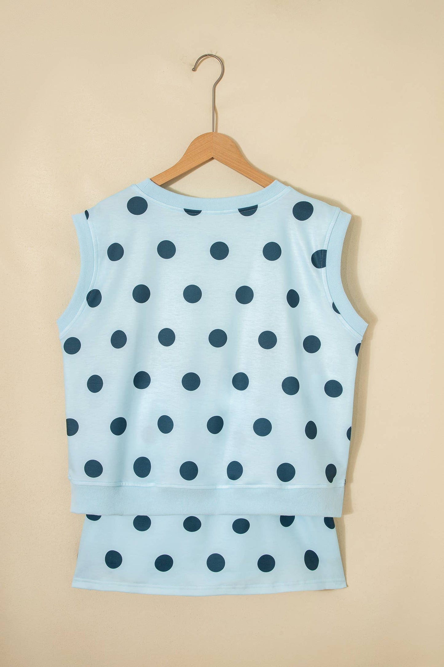 LAS Ribbed Trim Polka Dot Tank Split Mini Skort Set(S-4X)