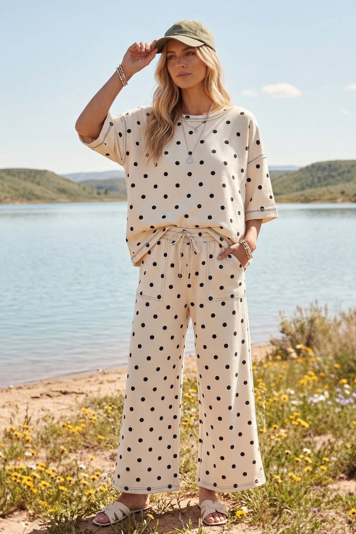 (Original Design) Heavy Scuba Polka Dot Short Sleeve Set