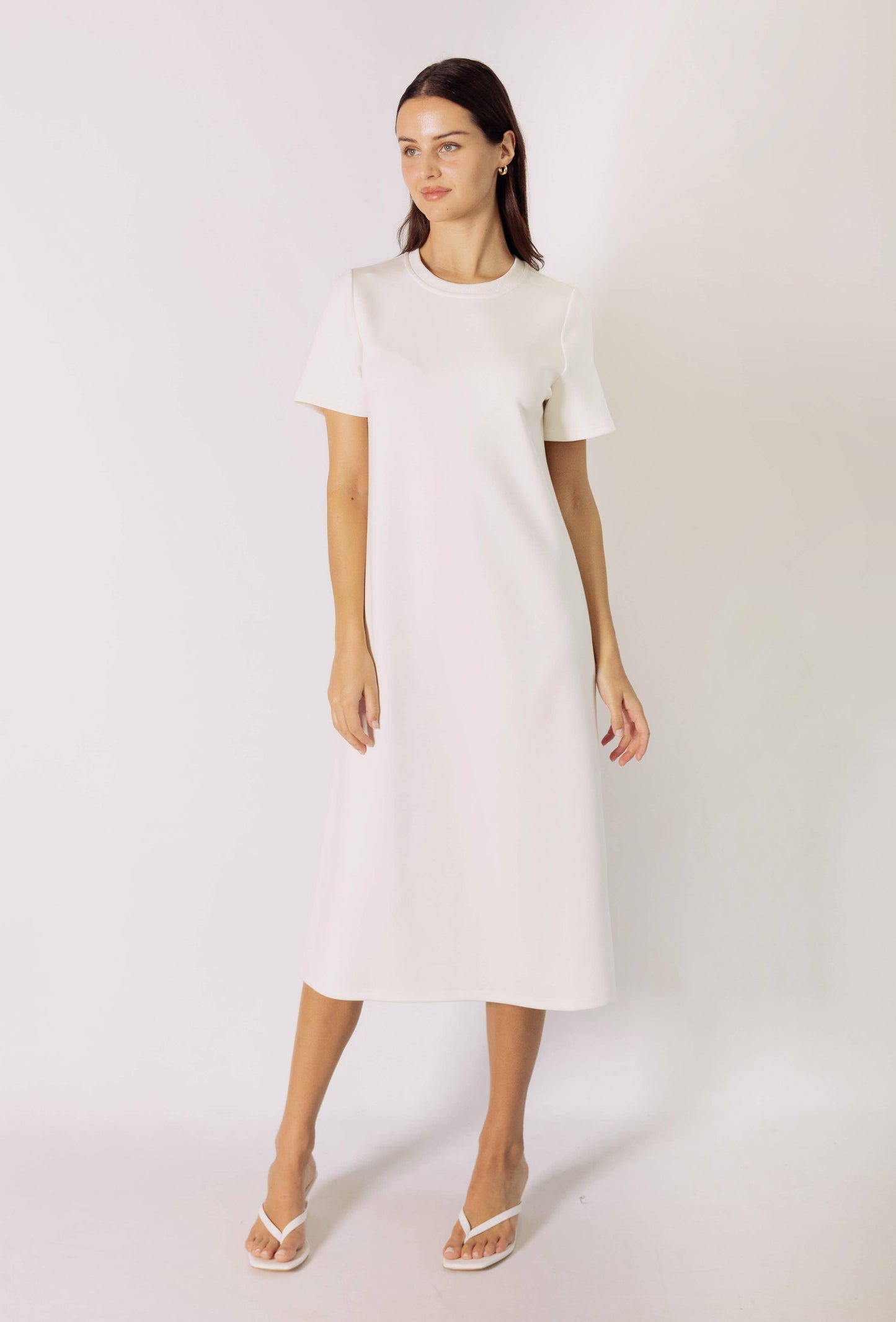 P. CILL Butter Modal Short Sleeve Contrast Rib Neckband Midi