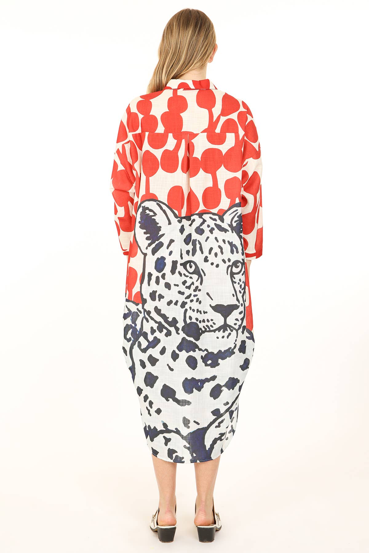 Animal & Abstract Printed Linen Maxi Shirt Dress QC3684