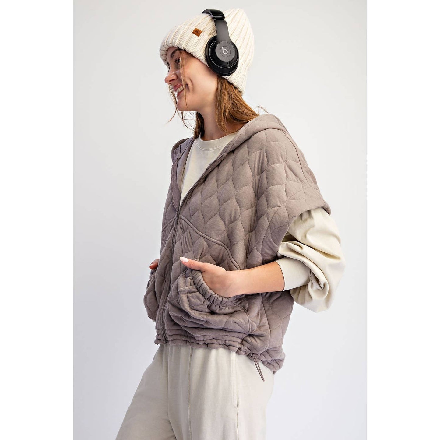 BUBBLE QUILT CINCH HOODIE VEST