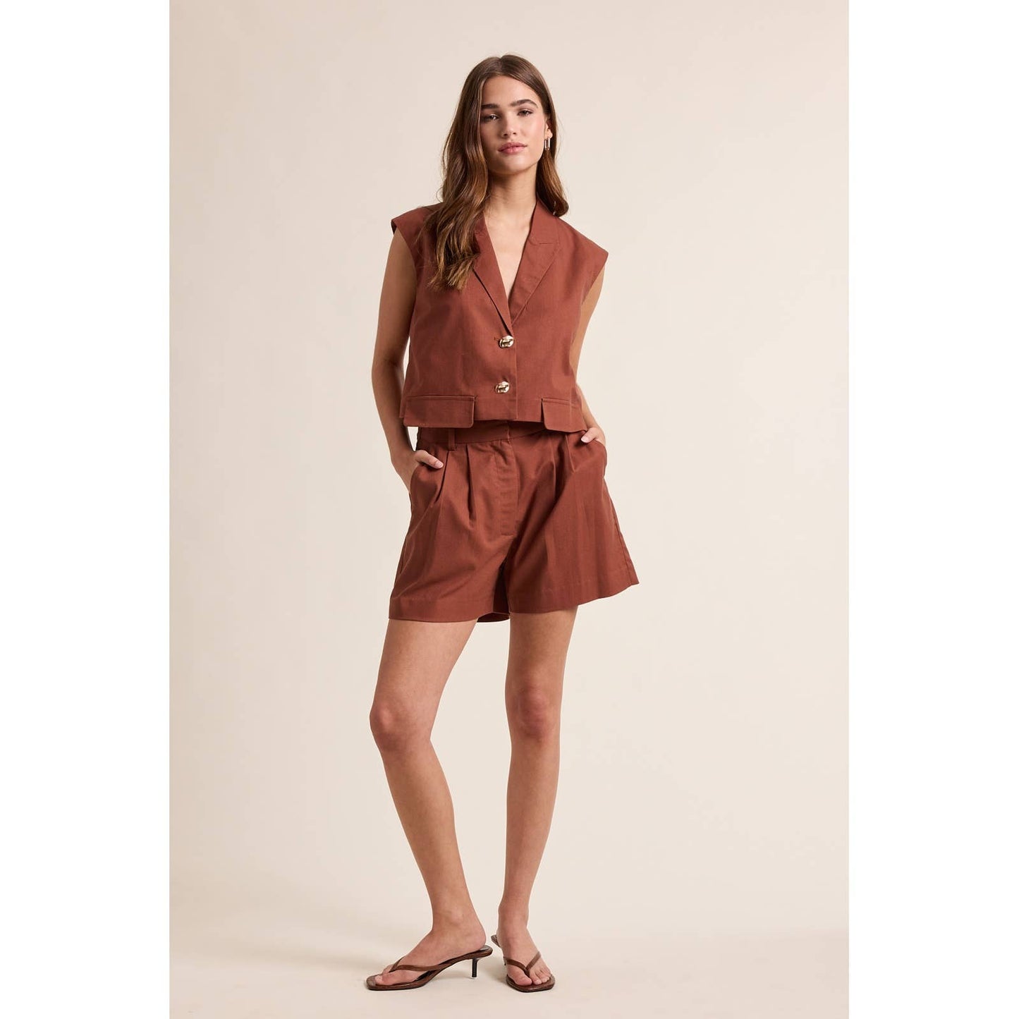 BUTTON-UP VEST AND SHORTS SET / WL25-12189