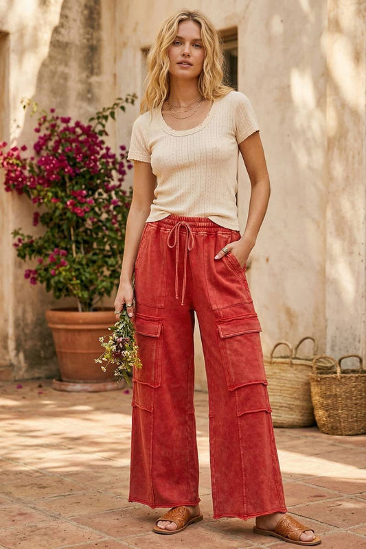 MINERAL WASHED TERRY CARGO PANTS