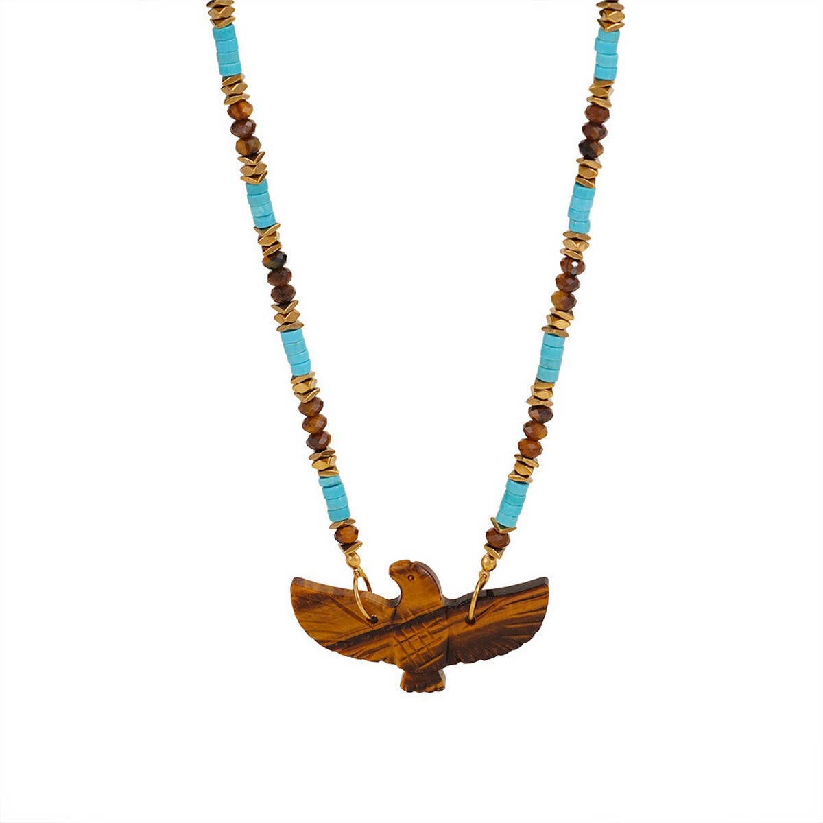 Handmade Eagle Necklace with Gemstone Beads_CWMM7532