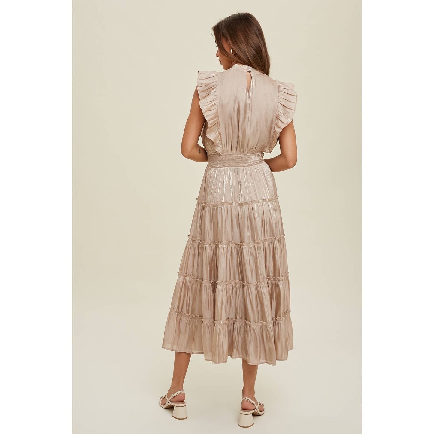 ORGANZA TIERED MIDI DRESS WITH RUFFLE DETAIL / WL23-8374