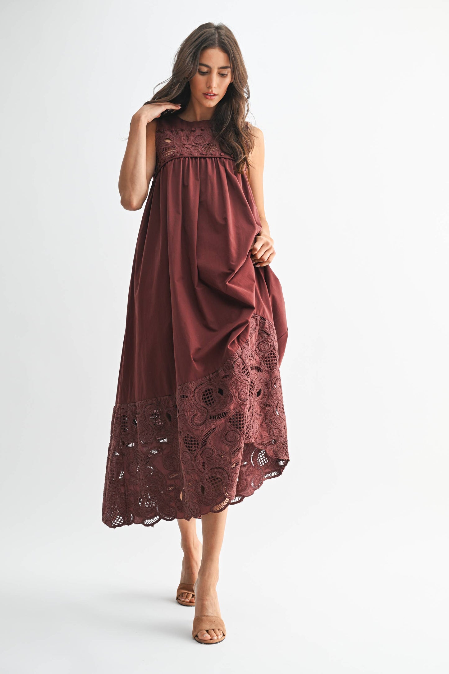 CJD26364 BOHO MAXI DRESS WITH LACE DETAILS