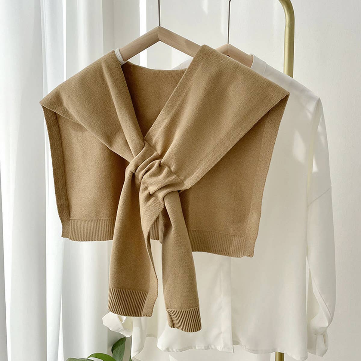Solid Color Knitted Knotted Shawl–Casual & Cozy _CWASC0757