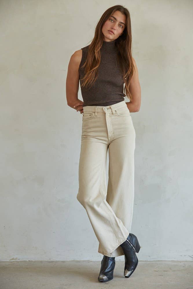 W1574 | Knit Turtleneck Sleeveless Pullover Top